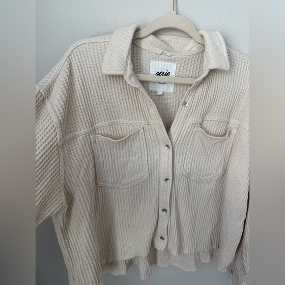 Aerie Waffle Knit Oversized Cropped Shacket Small - Picture 4 of 8